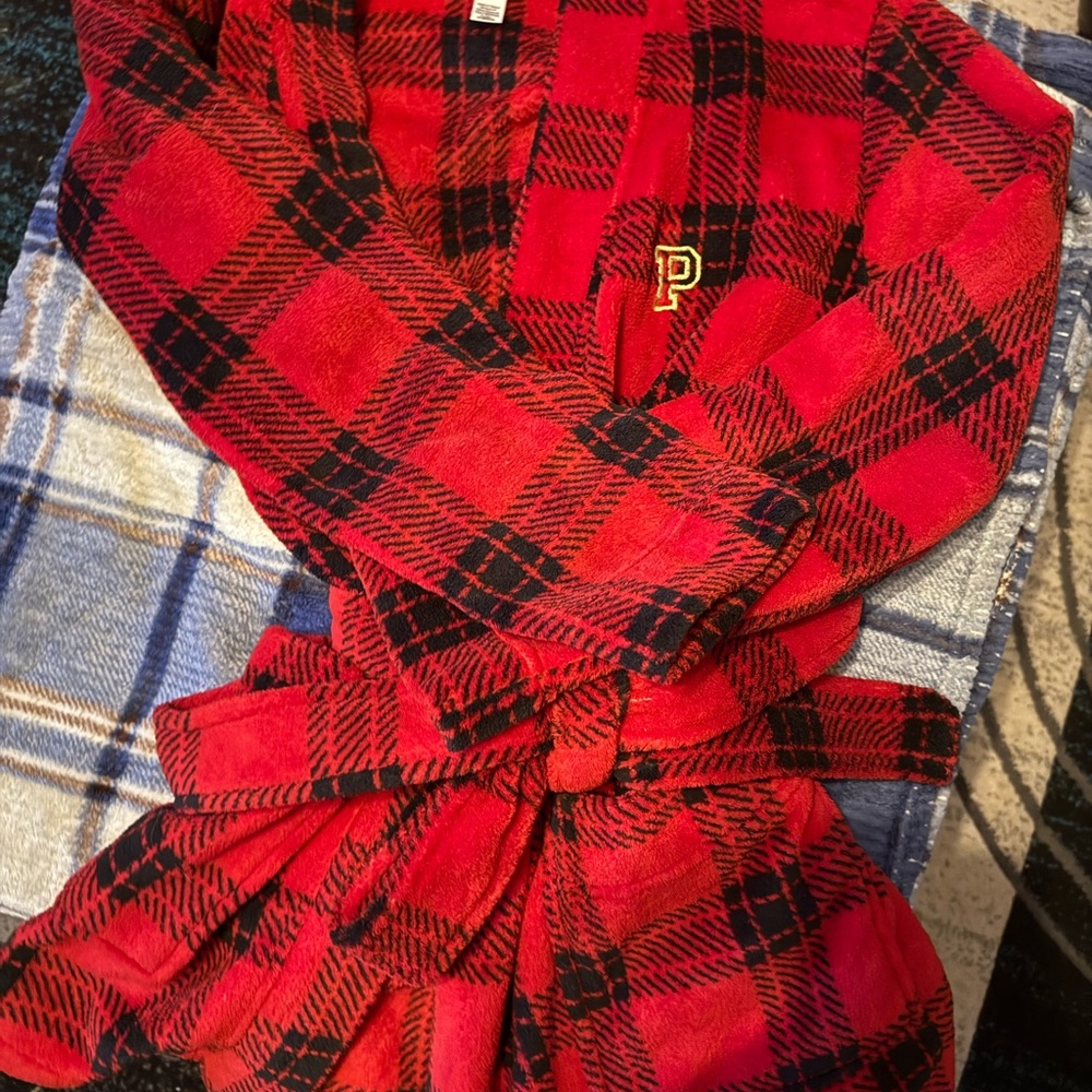Red and Black Plaid PINK Robe